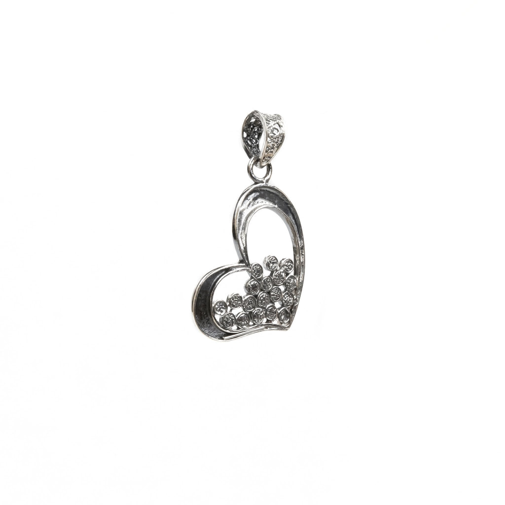 Silver filigree pendant heart with little details inside 15mm (0.6in) -2