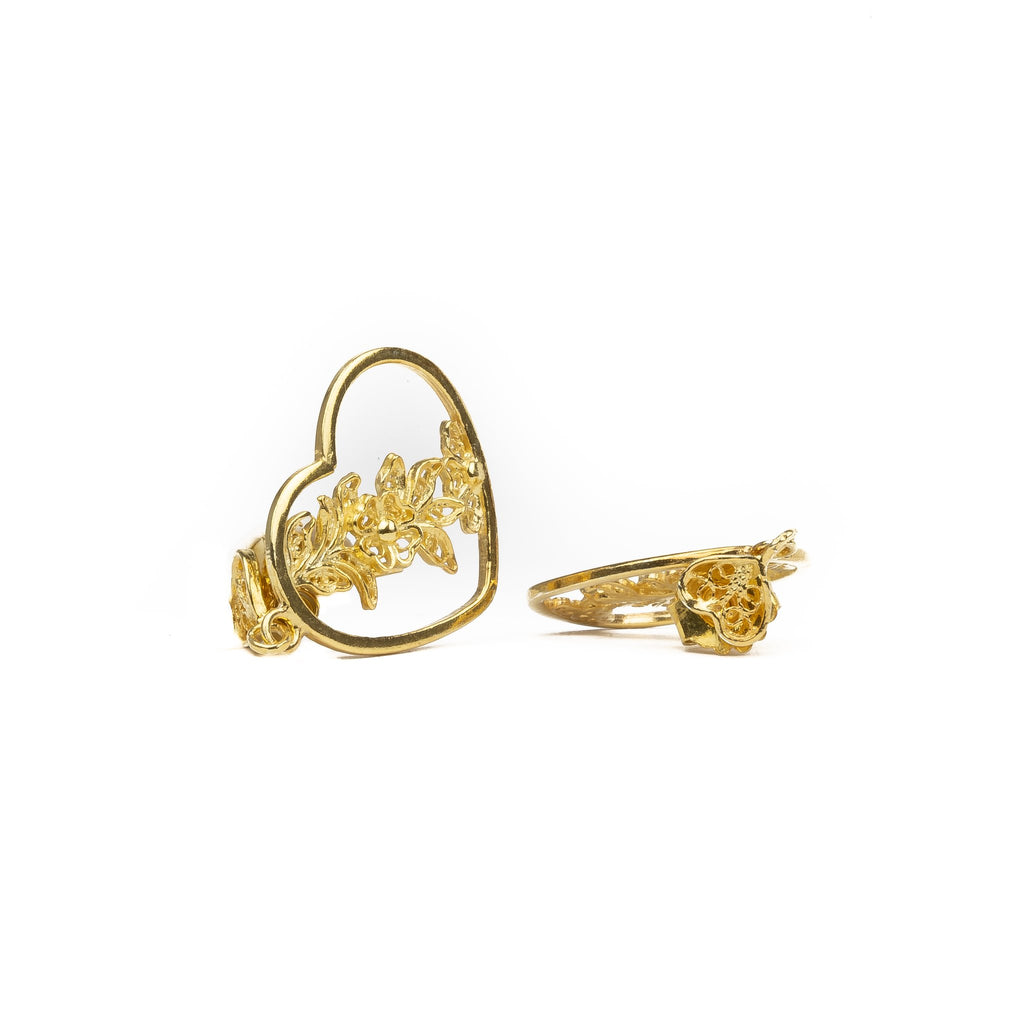 Golden silver filigree heart earring 28mm (1.1in) -2