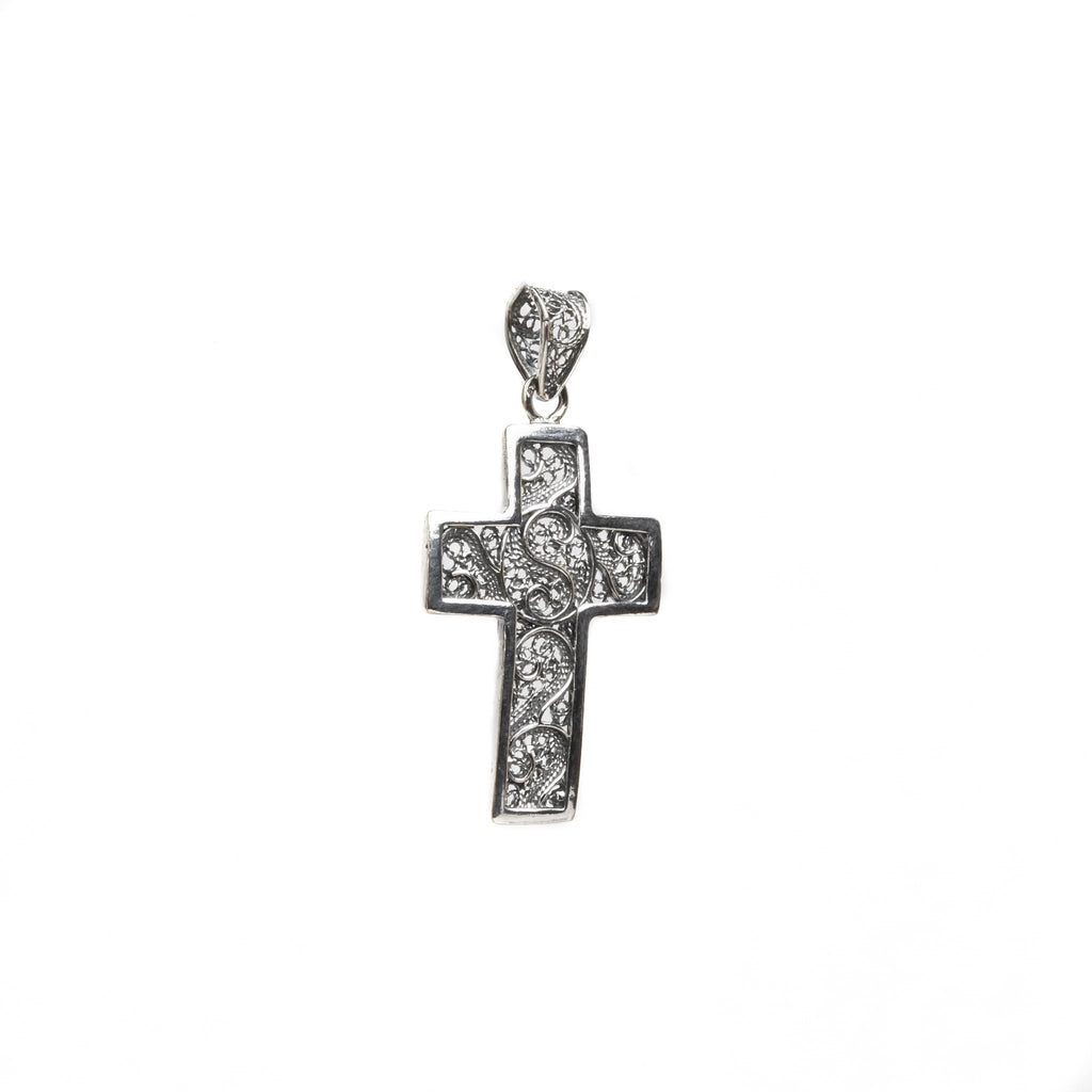 Silver filigree pendant crucifix 38mm (1.5in) -2