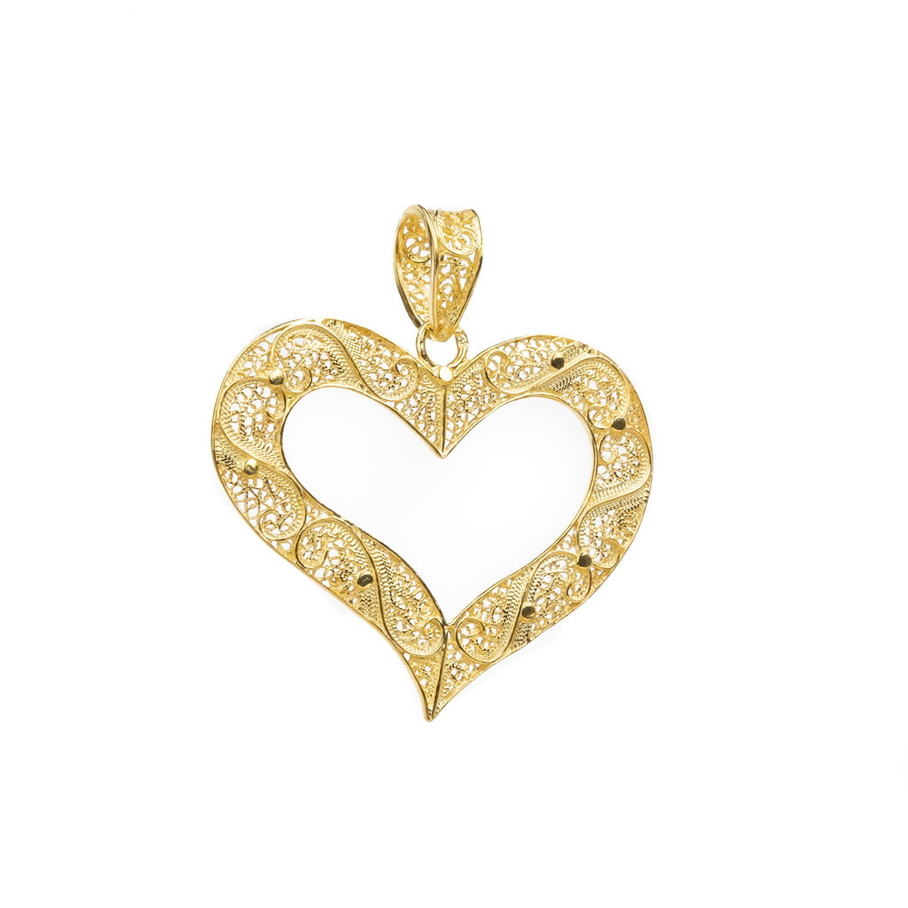 Golden silver filigree pendant heart worked edge 44mm (1.7in) -2